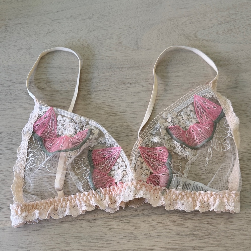 Hanky Panky Pink and Cream Watermelon Lace Bralette - size XS - Never Worn